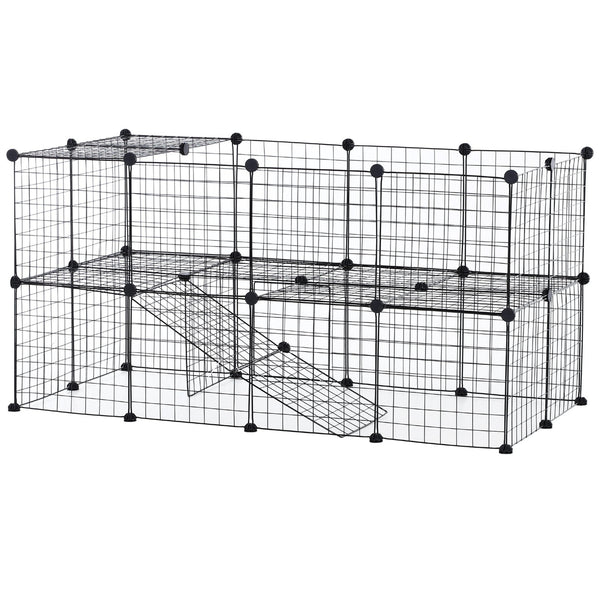 Ruime zwarte konijnenren 146x73x73 cm voor cavia’s en hamsters – Veilig en comfortabel