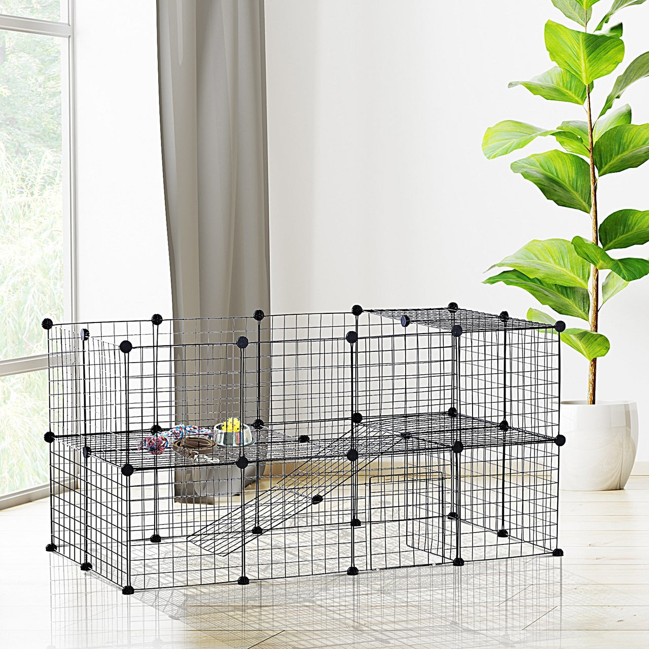 Ruime zwarte konijnenren 146x73x73 cm voor cavia’s en hamsters – Veilig en comfortabel