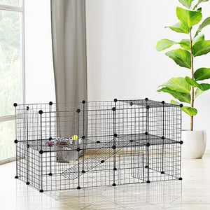 Ruime zwarte konijnenren 146x73x73 cm voor cavia’s en hamsters – Veilig en comfortabel met metalen roosters en ruime speelmogelijkheden