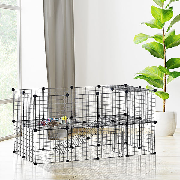 Ruime zwarte konijnenren 146x73x73 cm voor cavia’s en hamsters – Veilig en comfortabel