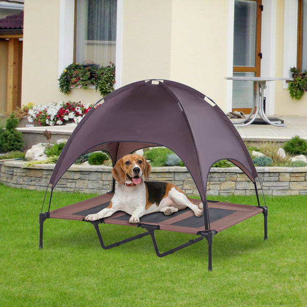 Comfortabel honden ligbed met zonnedak XXL 122x92x108 cm – Bruin zwart voor ultiem gemak en schaduw