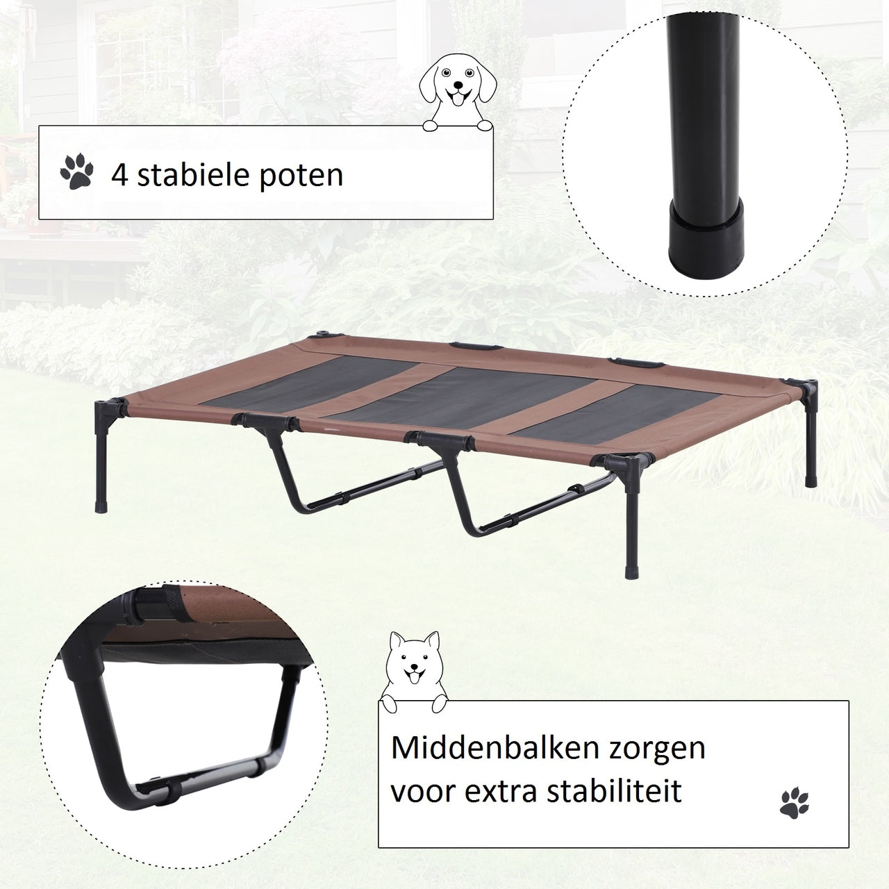 Comfortabel honden ligbed met zonnedak XXL 122x92x108 cm – Bruin zwart voor ultiem gemak en schaduw