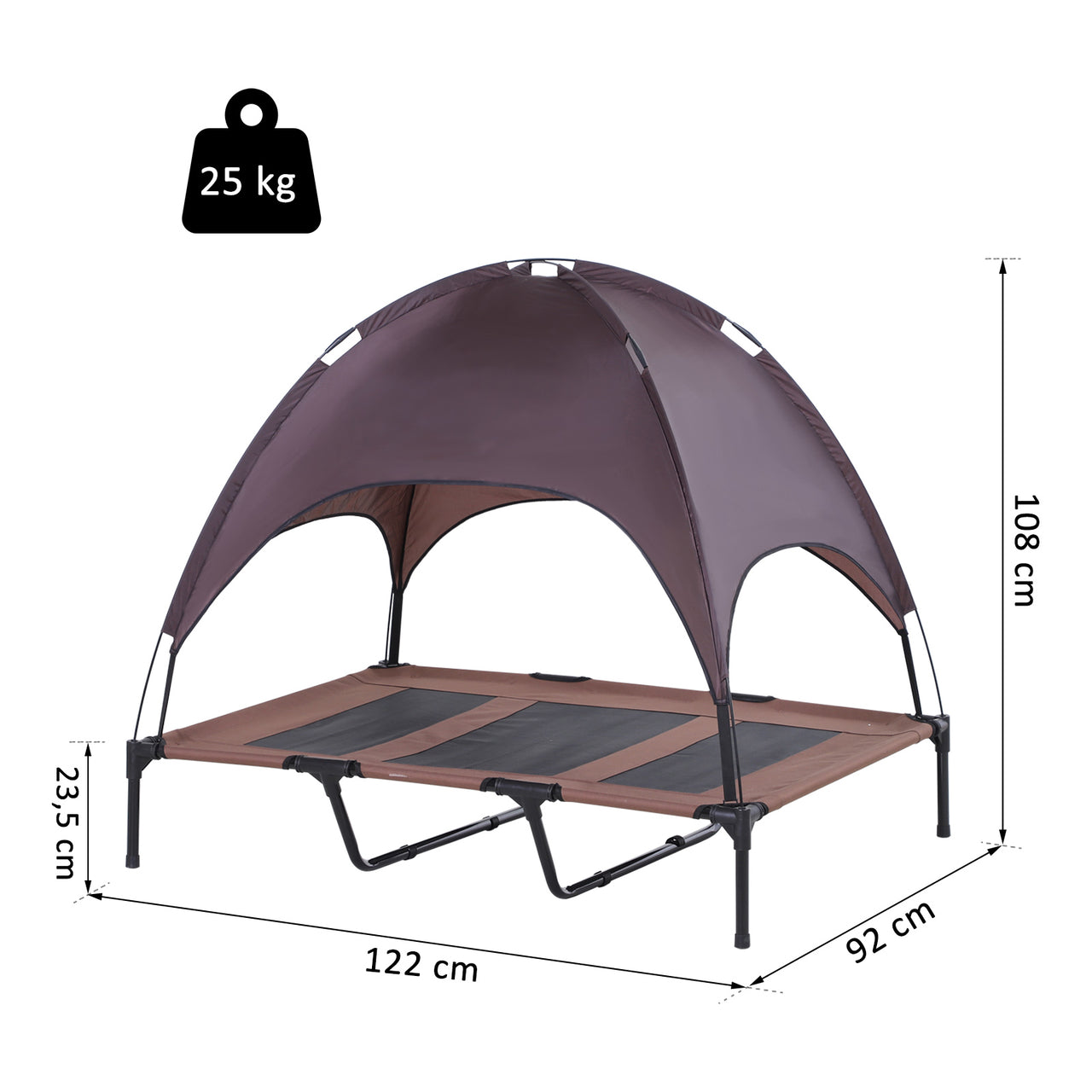 Comfortabel honden ligbed met zonnedak XXL 122x92x108 cm – Bruin zwart voor ultiem gemak en schaduw