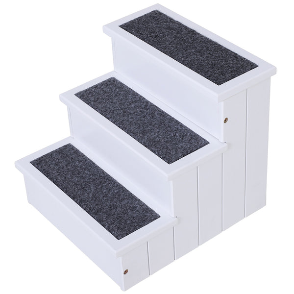 Witte houten hondentrap met tapijt 40,5x44,5x38 cm – Veilig en comfortabel voor kleine honden