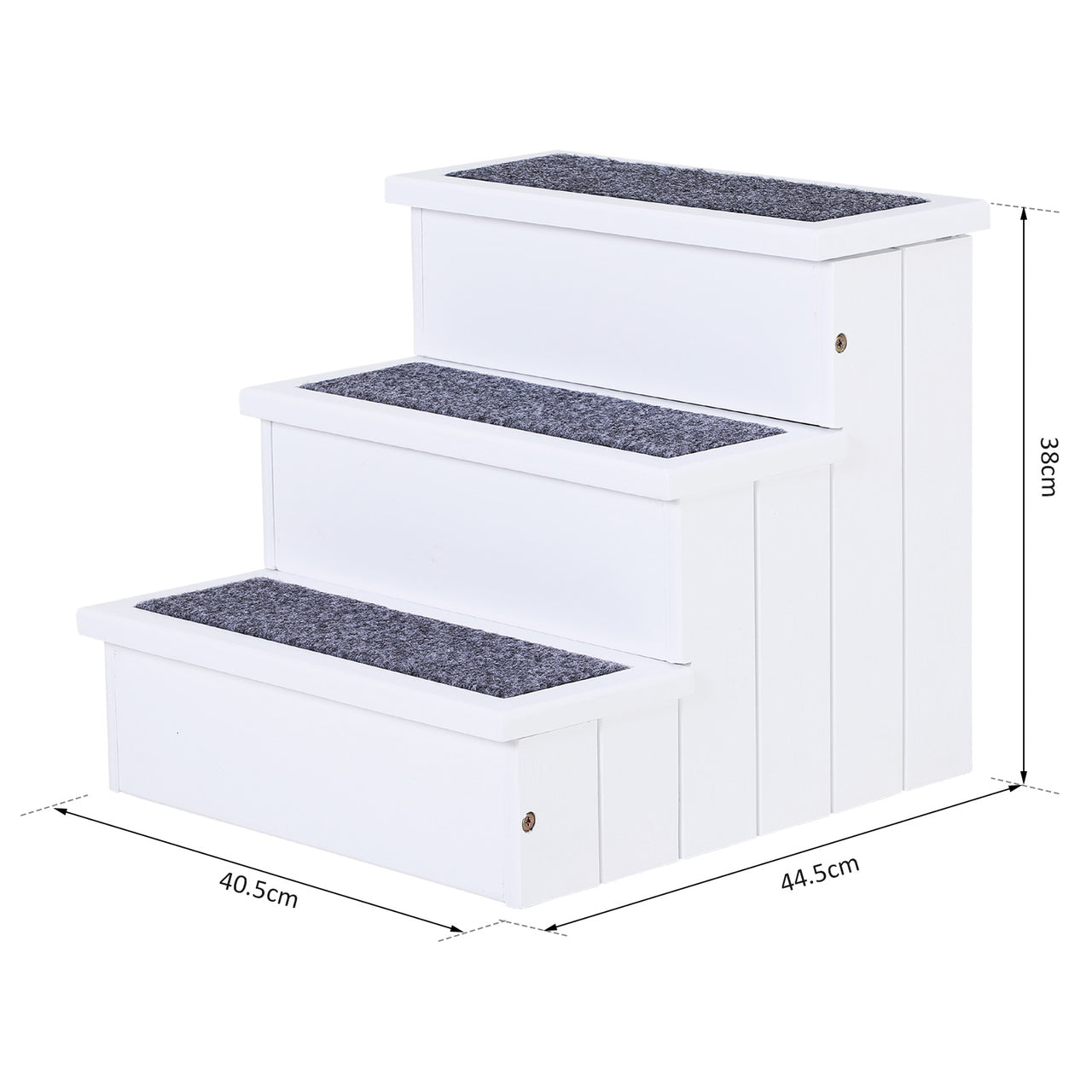 Witte houten hondentrap met tapijt 40,5x44,5x38 cm – Veilig en comfortabel voor kleine honden