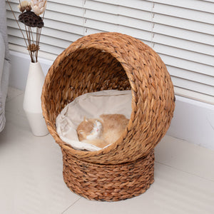 Zacht kattenbed met kussen 42x33x52 cm – Bruine mand voor knusse rustmomenten met comfortabel kussen en natuurlijke uitstraling