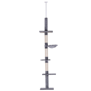 Verstelbare krabpaal grijs 230–260 cm – Compact model met plafondspanner en speelplezier, ideaal voor klimmen en rusten van katten
