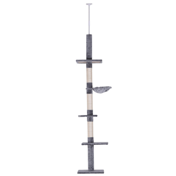 Verstelbare krabpaal grijs 230–260 cm – Compact model met plafondspanner en speelplezier