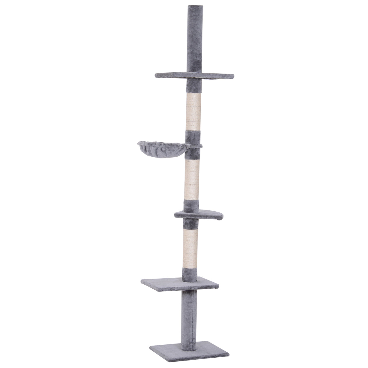 Verstelbare krabpaal grijs 230–260 cm – Compact model met plafondspanner en speelplezier