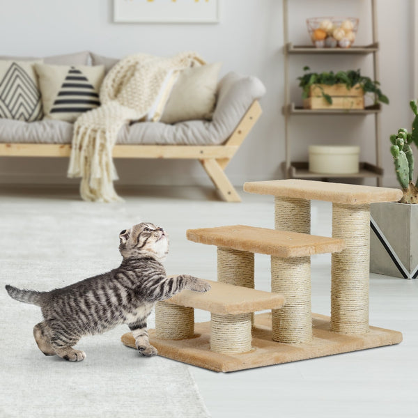 Crème hondentrap met 3 treden 45x35x34 cm – Ideaal voor kleine honden en katten