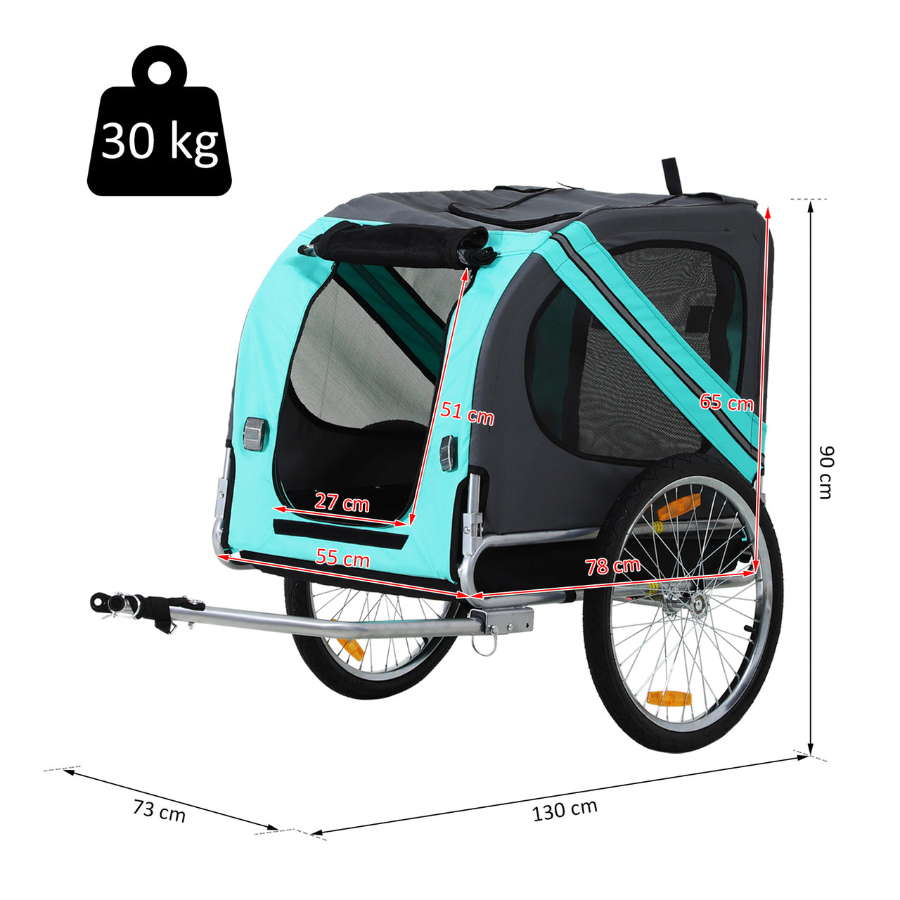 Grijs groene hondenfietskar 130x73x94 cm – Comfortabel en veilig mee op pad met je hond
