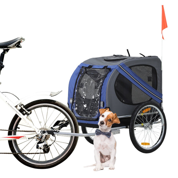 Hondenfietskar grijs blauw 130x73x94 cm – Fietskar met zichtvensters en veilige constructie