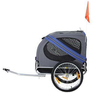 Hondenfietskar grijs blauw 130x73x94 cm – fietskar met zichtvensters en veilige constructie voor hondentransport