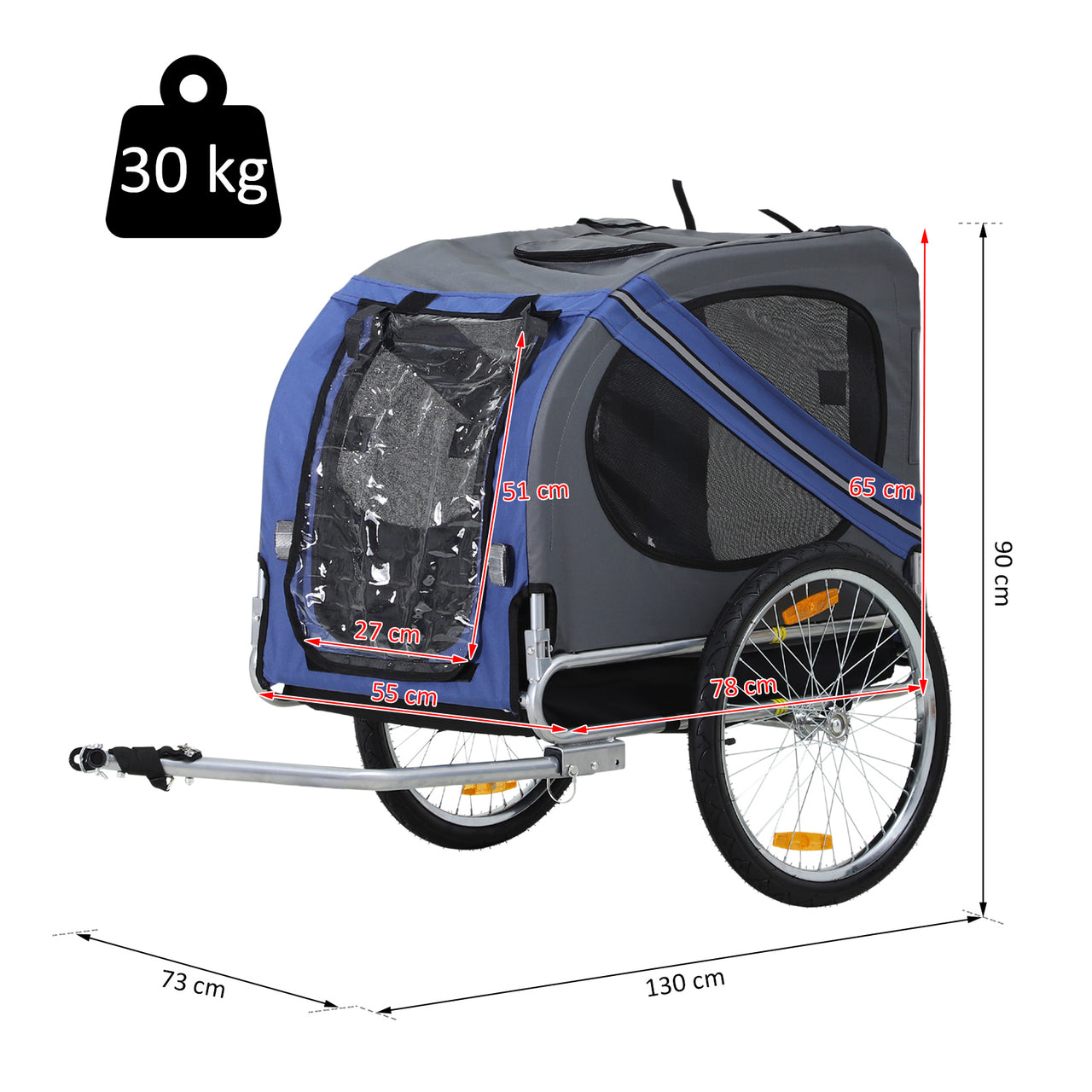 Hondenfietskar grijs blauw 130x73x94 cm – Fietskar met zichtvensters en veilige constructie
