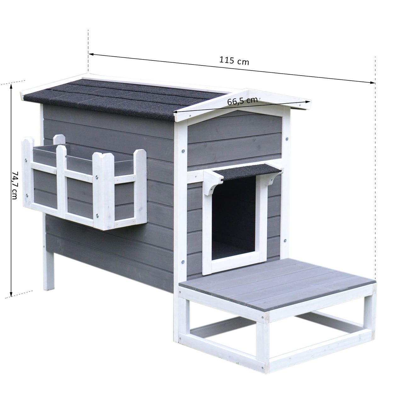 Kattenvilla met terras 115x67x75 cm – Houten kattenhuis met ruime slaap- en speelruimte