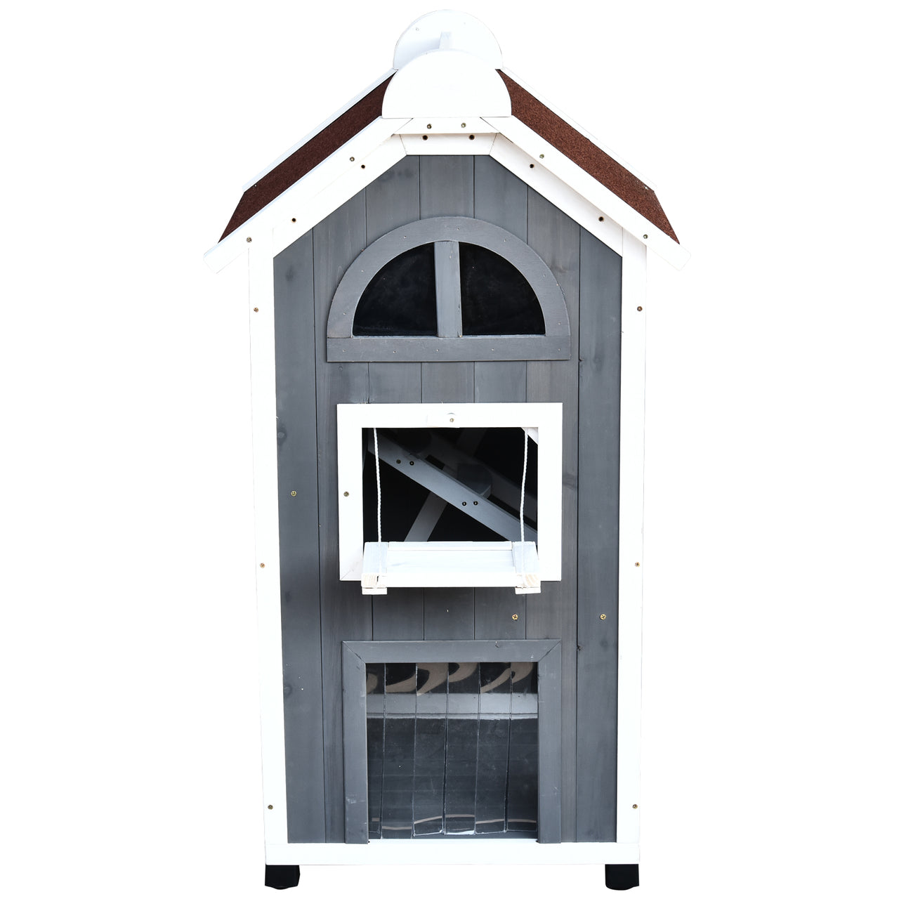 Grijze kattenvilla met terras 109x55x59 cm – Ruim kattenhuis voor ontspanning en avontuur