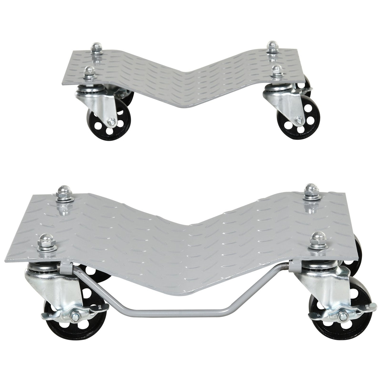 Set van 2 grijze metalen automovers – 450 kg draagvermogen per stuk