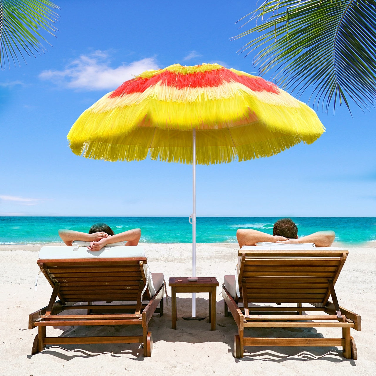 Kantelbare Hawaii strandparasol – kleurrijk, ø160 × 190 cm, metalen frame