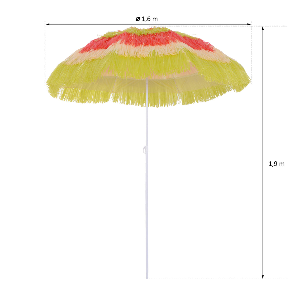 Kantelbare Hawaii strandparasol – kleurrijk, ø160 × 190 cm, metalen frame
