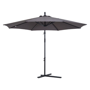 Robuuste zweefparasol grijs – ø3 x 2,5 m met handslinger en waterafstotend doek, ideaal voor terras en tuin