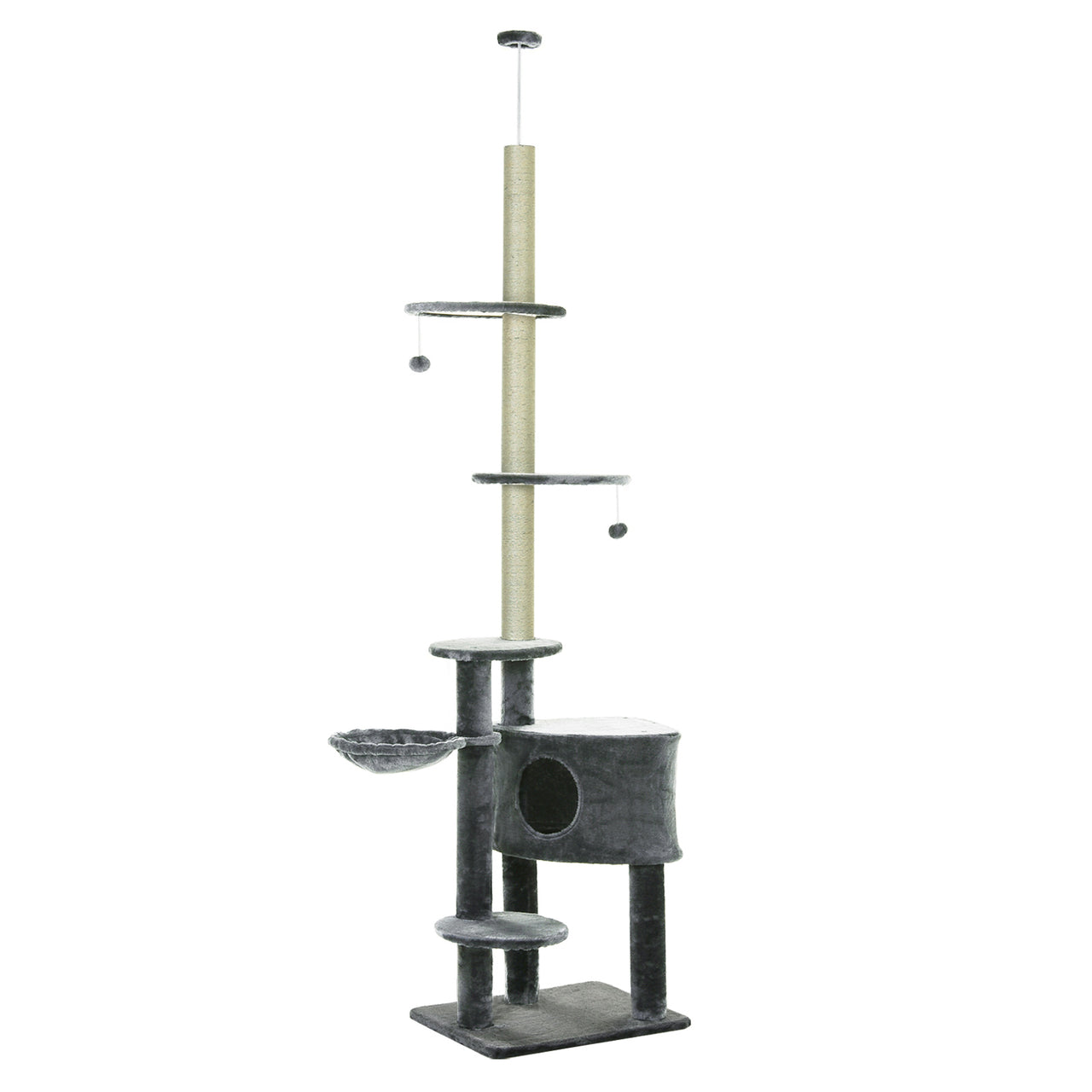 Verstelbare krabpaal met sisal, grijs – 55x45x245 cm voor uren speelplezier