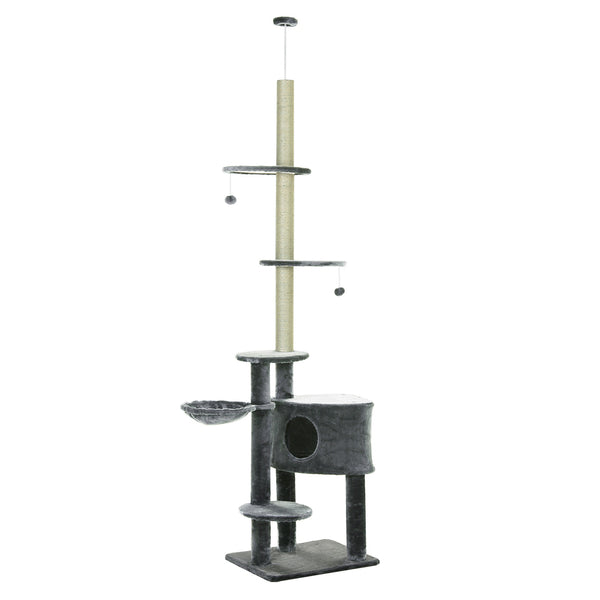 Verstelbare krabpaal met sisal, grijs – 55x45x245 cm voor uren speelplezier