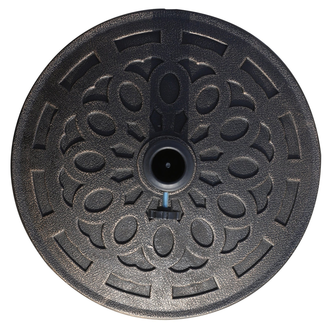Stevige zwarte parasolvoet 14 kg – rond 44 x 33 cm met 2 adapters
