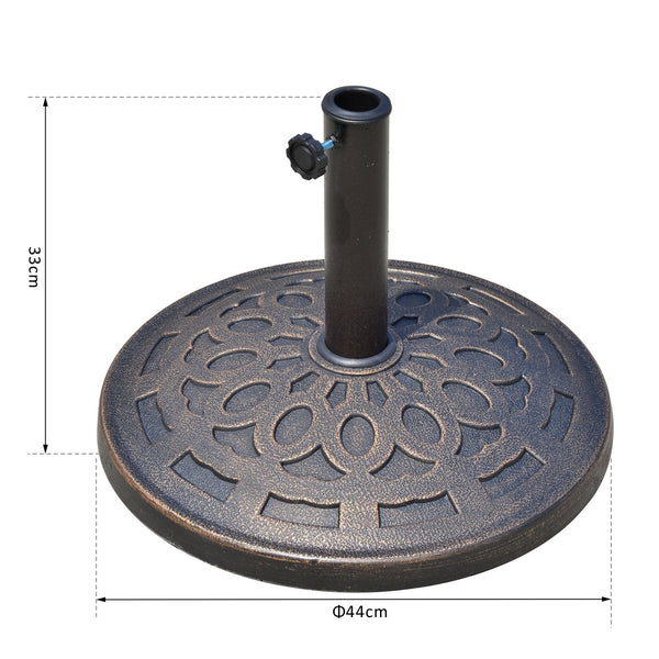 Stevige zwarte parasolvoet 14 kg – rond 44 x 33 cm met 2 adapters