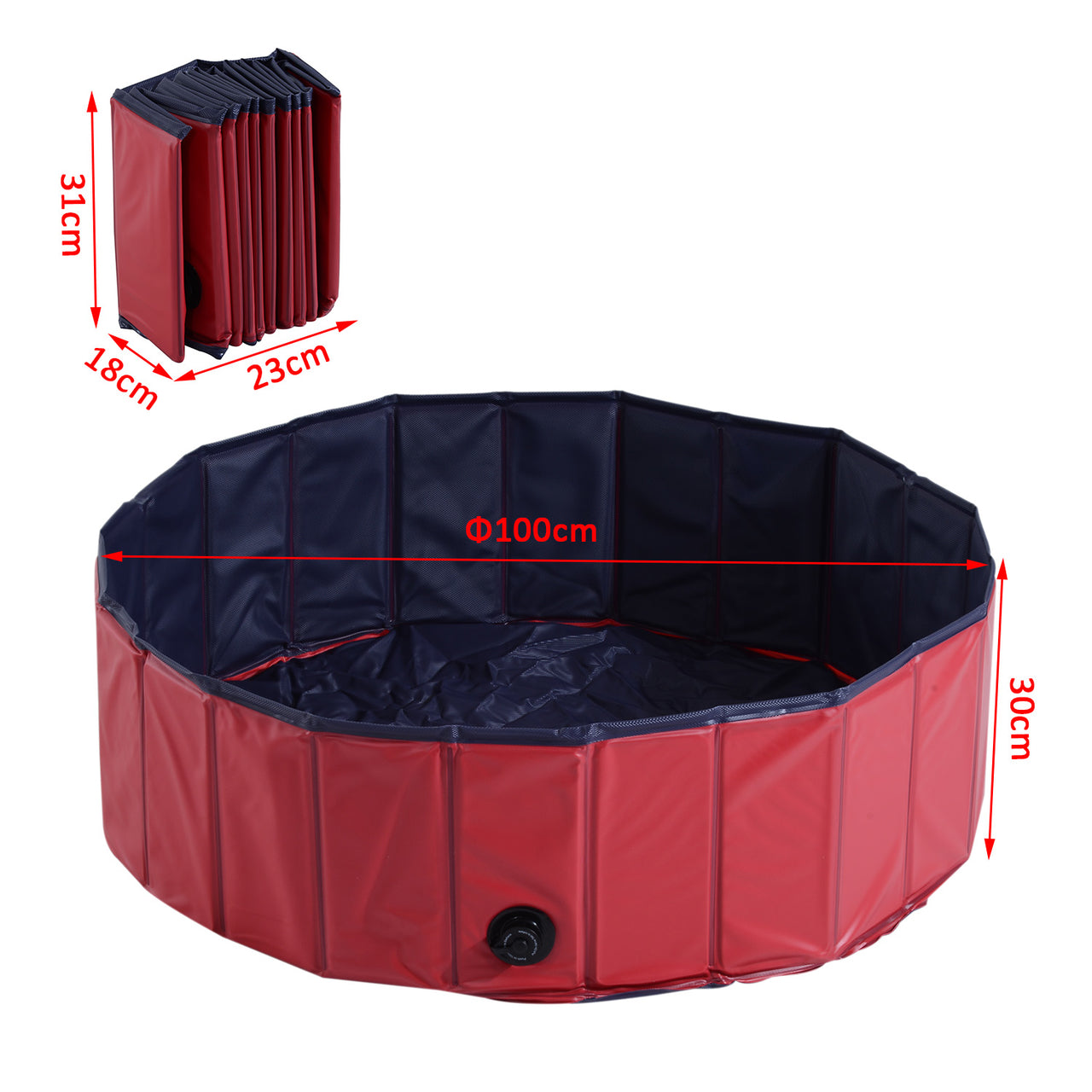 Opvouwbaar hondenzwembad honden speelgoed Ø100 x 30 cm rood