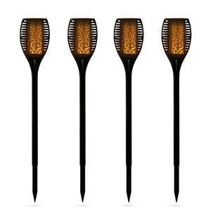 Set van 4 zwarte solar tuinlampen – sfeervolle verlichting zonder stroomkabels voor tuinpad of terrasverlichting.