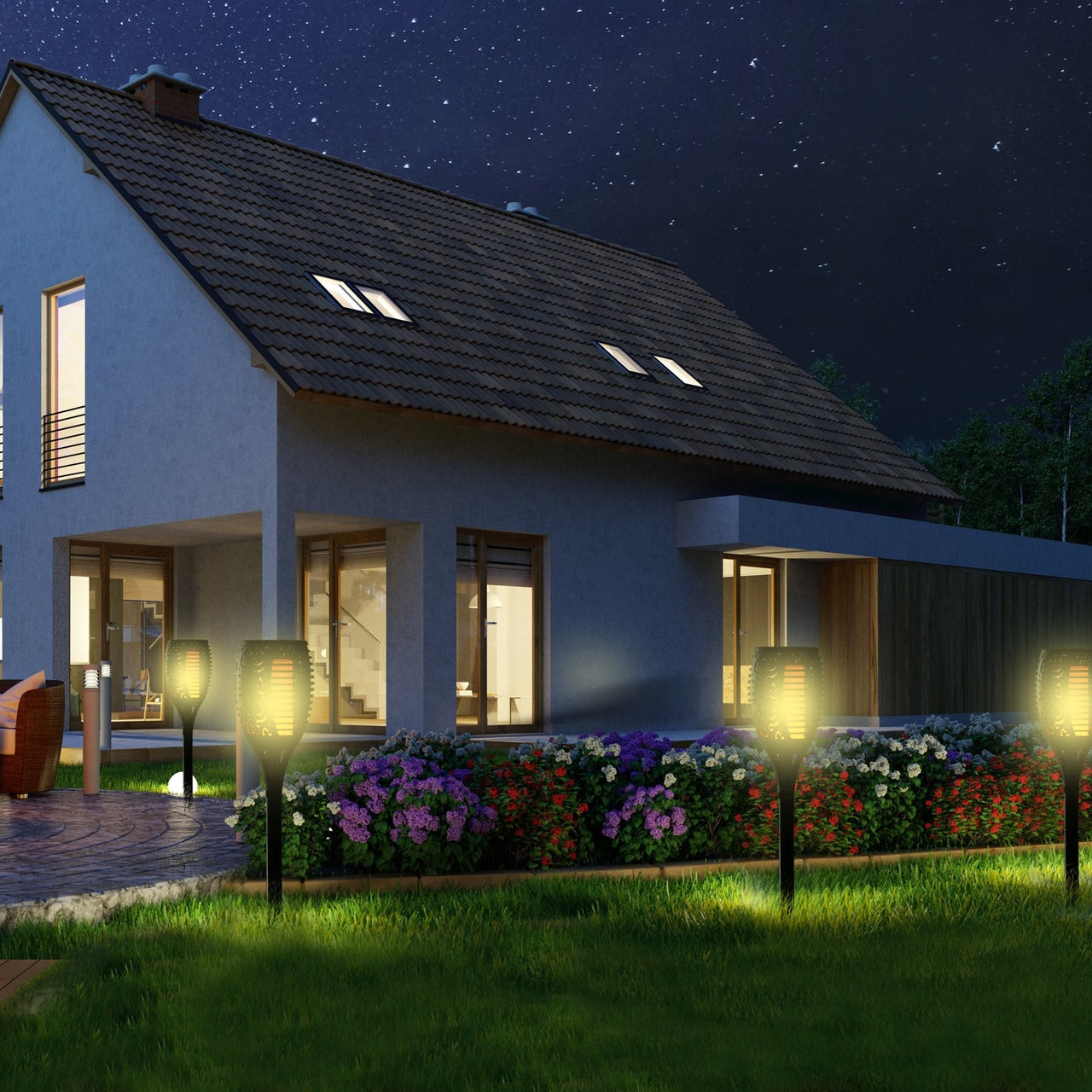Set van 4 zwarte solar tuinlampen – sfeervolle verlichting zonder stroomkabels