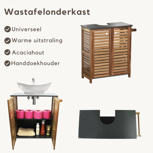 Duurzame wastafelonderkast van acacia hout – 70x66x30 cm met ruime opbergruimte