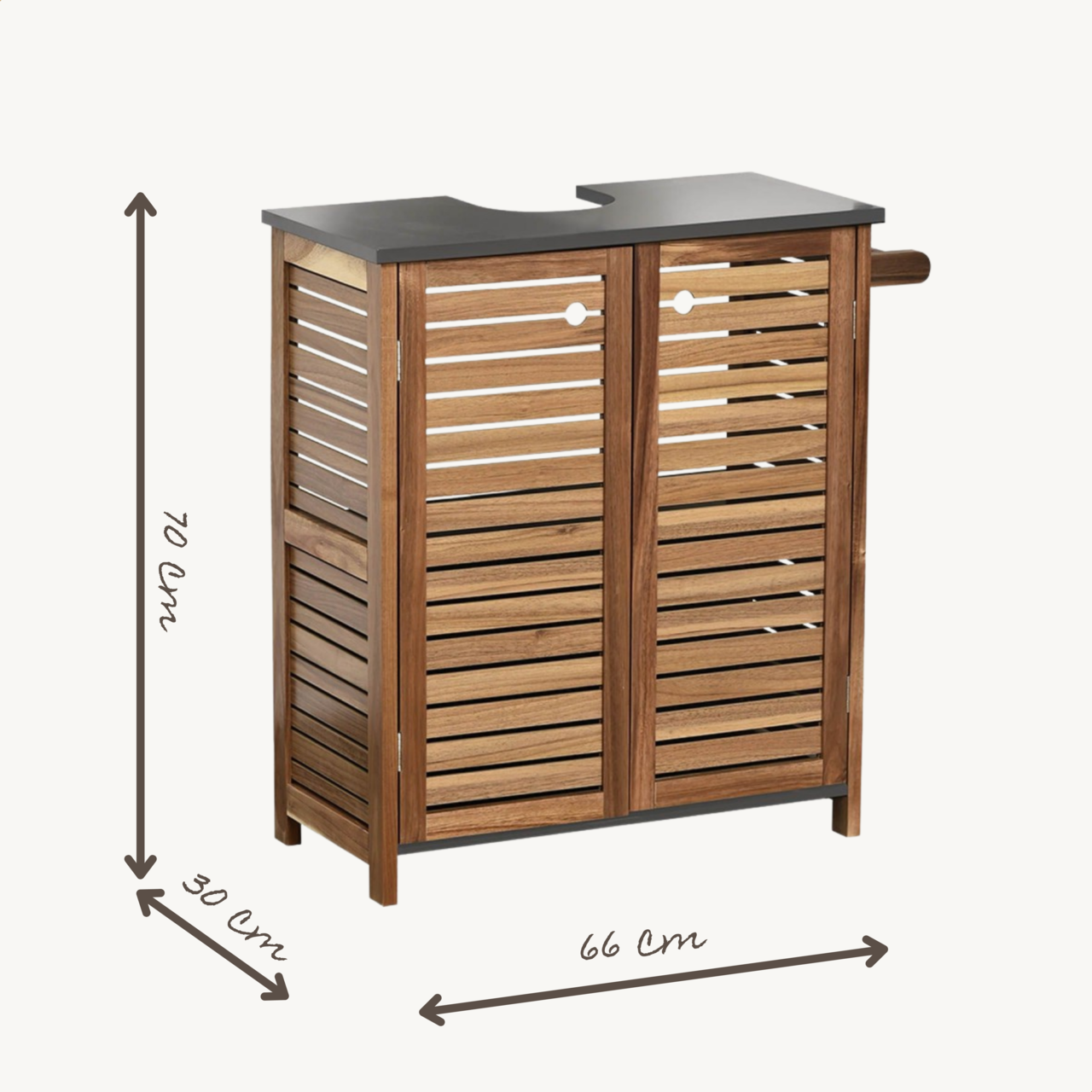 Duurzame wastafelonderkast van acacia hout – 70x66x30 cm met ruime opbergruimte