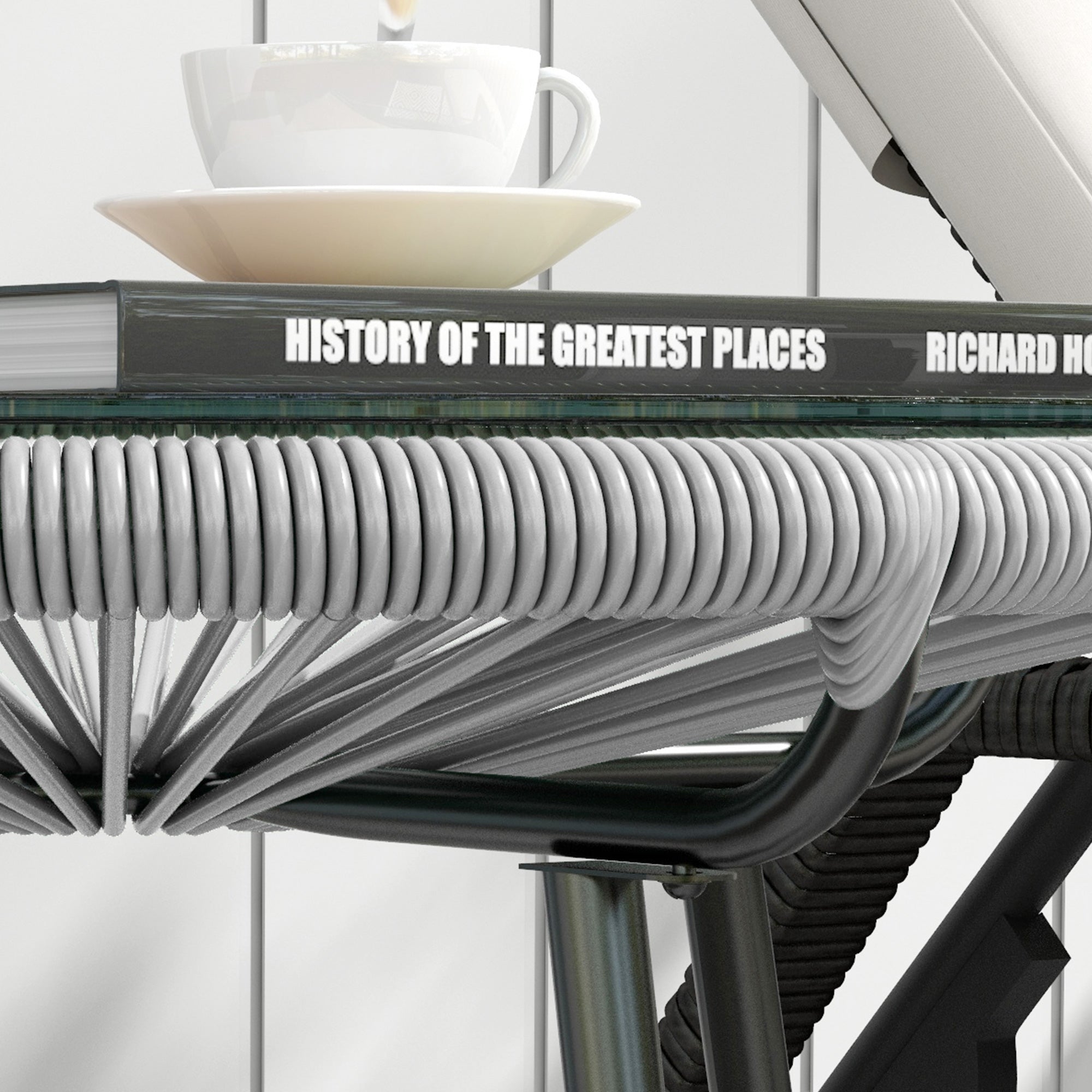Ronde boho tuintafel grijs – 50×50×50 cm bijzettafel voor buiten met grijs PE rotan vlechtwerk, gehard glazen blad en stevig metalen frame voor extra stabiliteit.