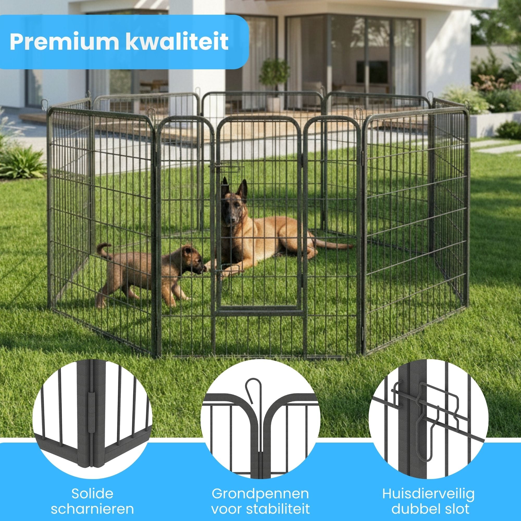 Ruime stalen puppyren van 100 cm hoog XXL – ideaal als ruime hondenren of kennel | Zenzee met stevige constructie en dubbele vergrendeling
