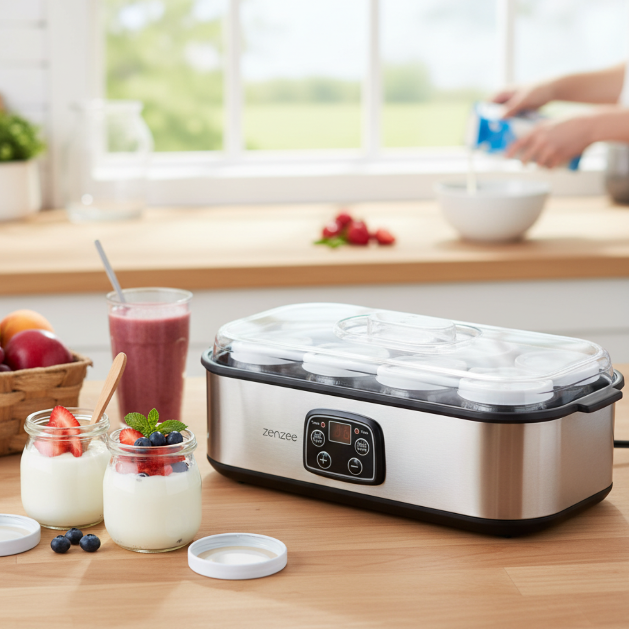 Yoghurtmaker van RVS – met 8 glazen potten voor verse huisgemaakte yoghurt | Zenzee