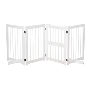 Wit traphek zonder boren – 215x75 cm, veilig hondenhek voor binnen met stevige houten panelen en eenvoudig verstelbaar design