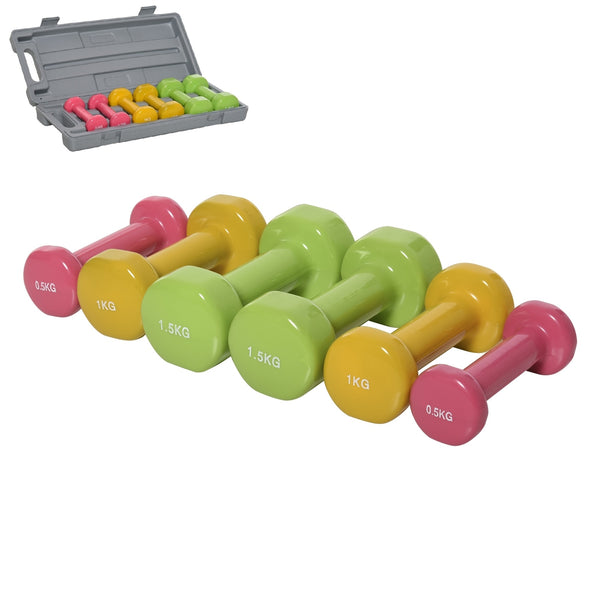 Complete dumbbell set met 6 gewichten en handige koffer voor aerobics en training