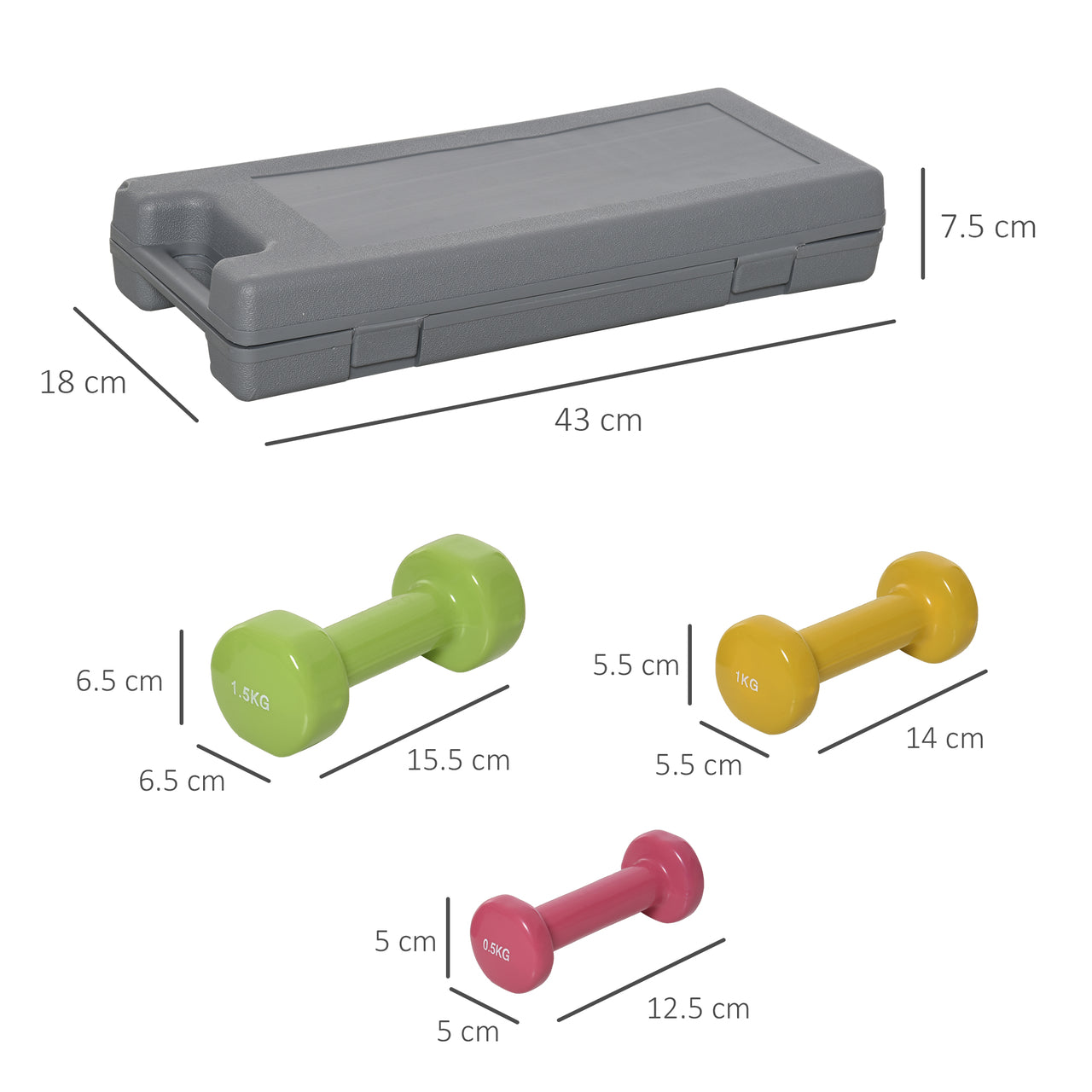 Complete dumbbell set met 6 gewichten en handige koffer voor aerobics en training