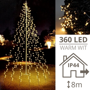 Vlaggenmast kerstverlichting 8 meter – 360 LED warm wit, sfeervolle verlichting voor buiten met IP44 bescherming