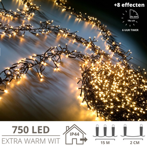 Kerstboomverlichting met 750 LED’s – 15 meter extra warm wit met timer en 8 lichtstanden voor sfeervol kersthuis