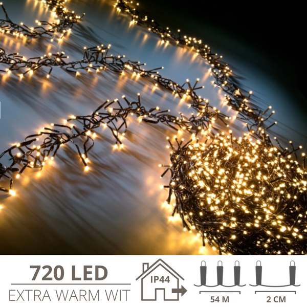 Lange kerstverlichting met 750 LED’s – 54 meter extra warm wit cluster