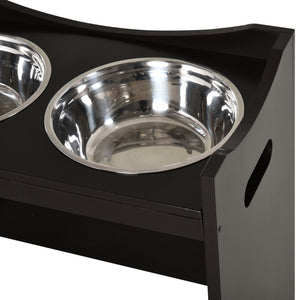 Verhoogde MDF voerbak met RVS – stevig en duurzaam ontwerp voor comfortabel eten van jouw hond of kat thuis