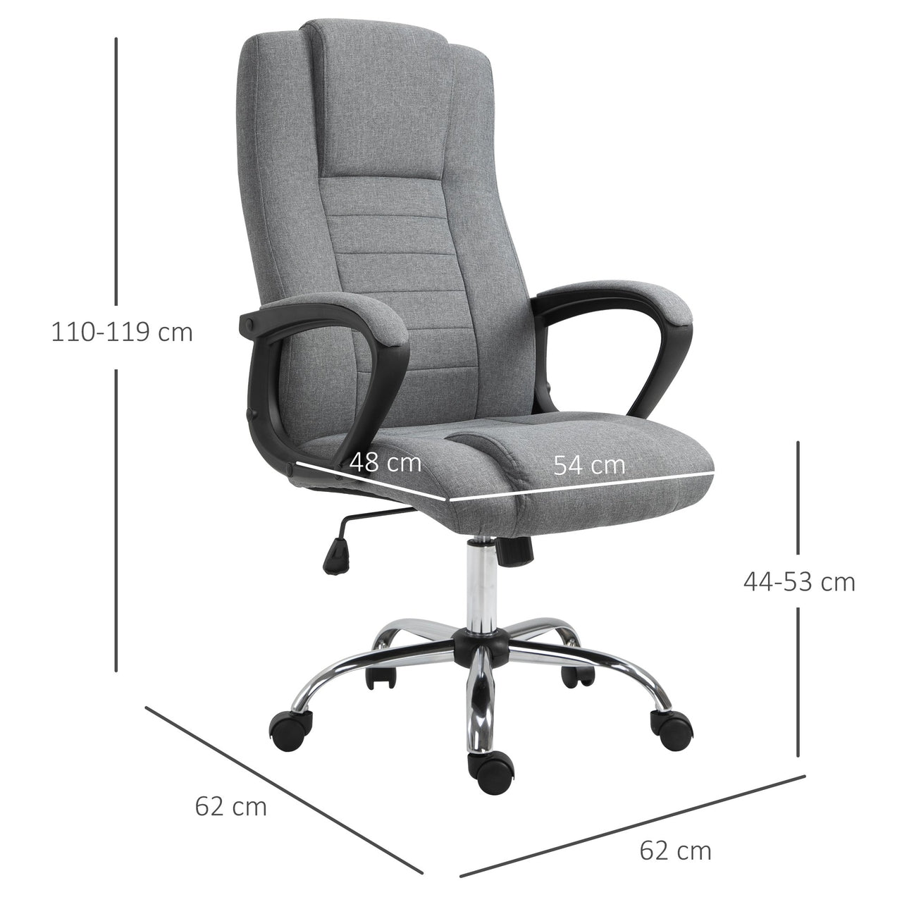 Comfortabele bureaustoel met wipfunctie – grijs, verstelbaar van 110 tot 119 cm