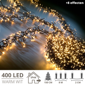 Compacte kerstverlichting met 400 LED’s – 8 meter warm wit cluster voor sfeervolle en energiezuinige kerstdecoratie