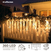 Ijspegelverlichting met 360 LED’s en 8 functies – 12 meter warm wit voor buitengebruik
