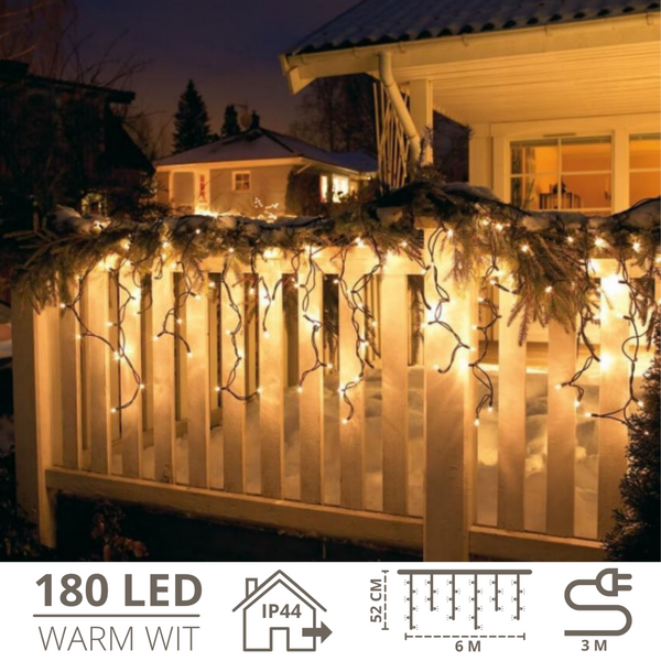 Warm witte ijspegelverlichting met 180 LED’s – 8 lichtfuncties 6 m sfeervol lichtgordijn