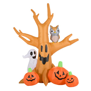 Halloween decoratie pompoen boom met verlichting opblaasbaar 240 cm met pompoenen, spook en uil voor sfeervolle tuinversiering