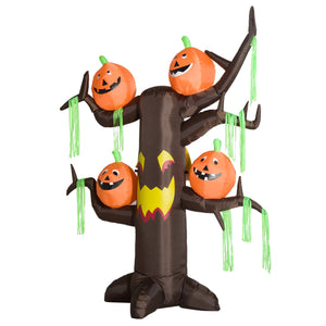 Halloween decoratie pompoen Halloween boom met sfeerverlichting 240 cm met lachende pompoenen en groene accenten