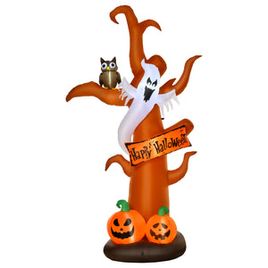 Halloween decoratie pompoen boom opblaasbaar met sfeerverlichting 270 cm met spook, uil en pompoenen voor buitengebruik.